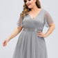 Women's Floor-Length Plus Size Formal Bridesmaid Dress with Short Sleeve
