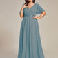 Women's Floor-Length Plus Size Formal Bridesmaid Dress with Short Sleeve