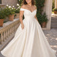 Romantic Off Shoulder Satin Wedding Dress Plus Size with Hidden Pockets