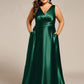 Plus Size Satin Empire Waist Maxi Bridesmaid Dress with Pockets