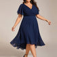 Plus Size Double V-Neck Ruffles Sleeve Chiffon Midi Wedding Guest Dress