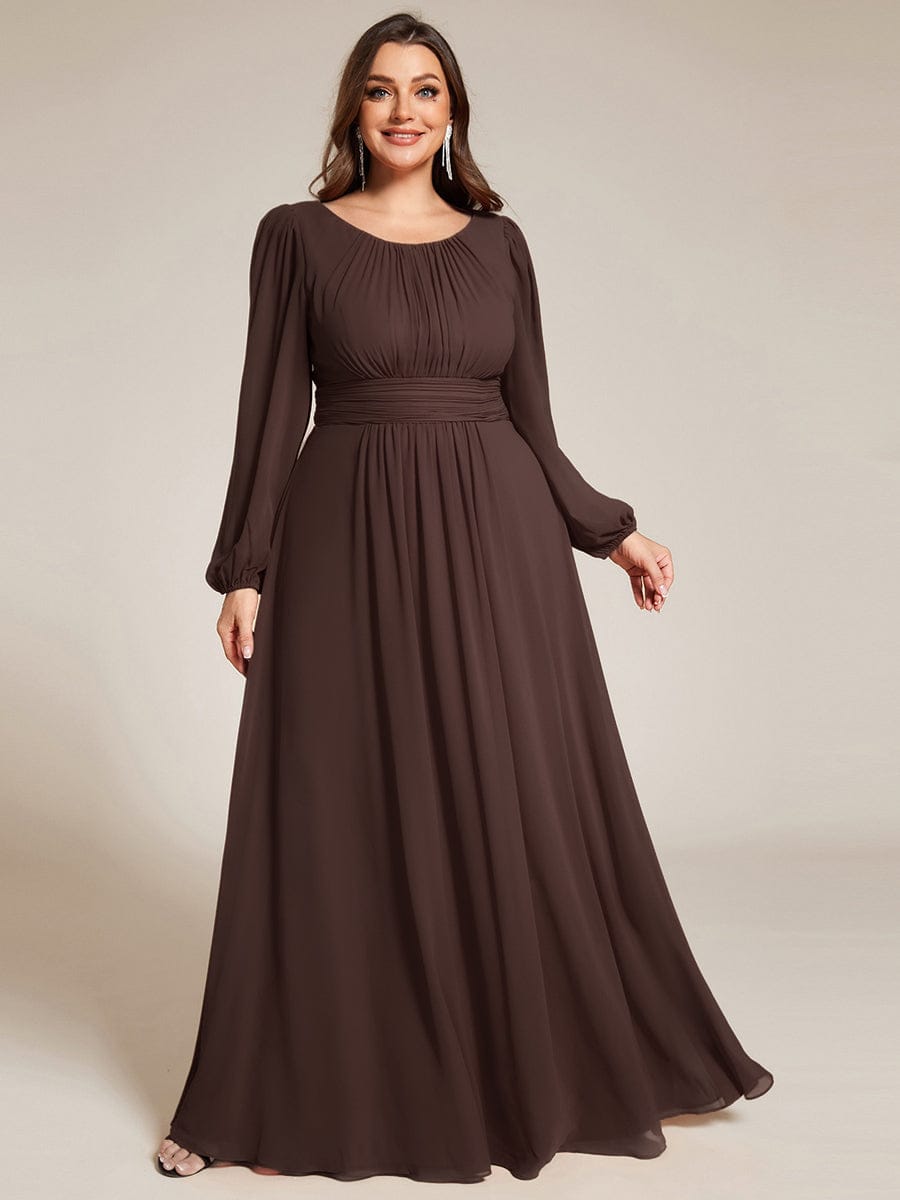 Plus Size See-Through Puff Sleeve Chiffon Mother Dress