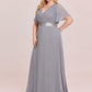 Plus Size Simple Empire Waist Flutter Sleeve Evening Dress