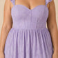 Plus Size A-Line Bridesmaid Dress with Floral Burnout Fabric Ruched Bodice and Slit Detail