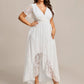 Plus Size Short Sleeve Ruffled V-Neck A-Line Lace Wedding Guest Dress