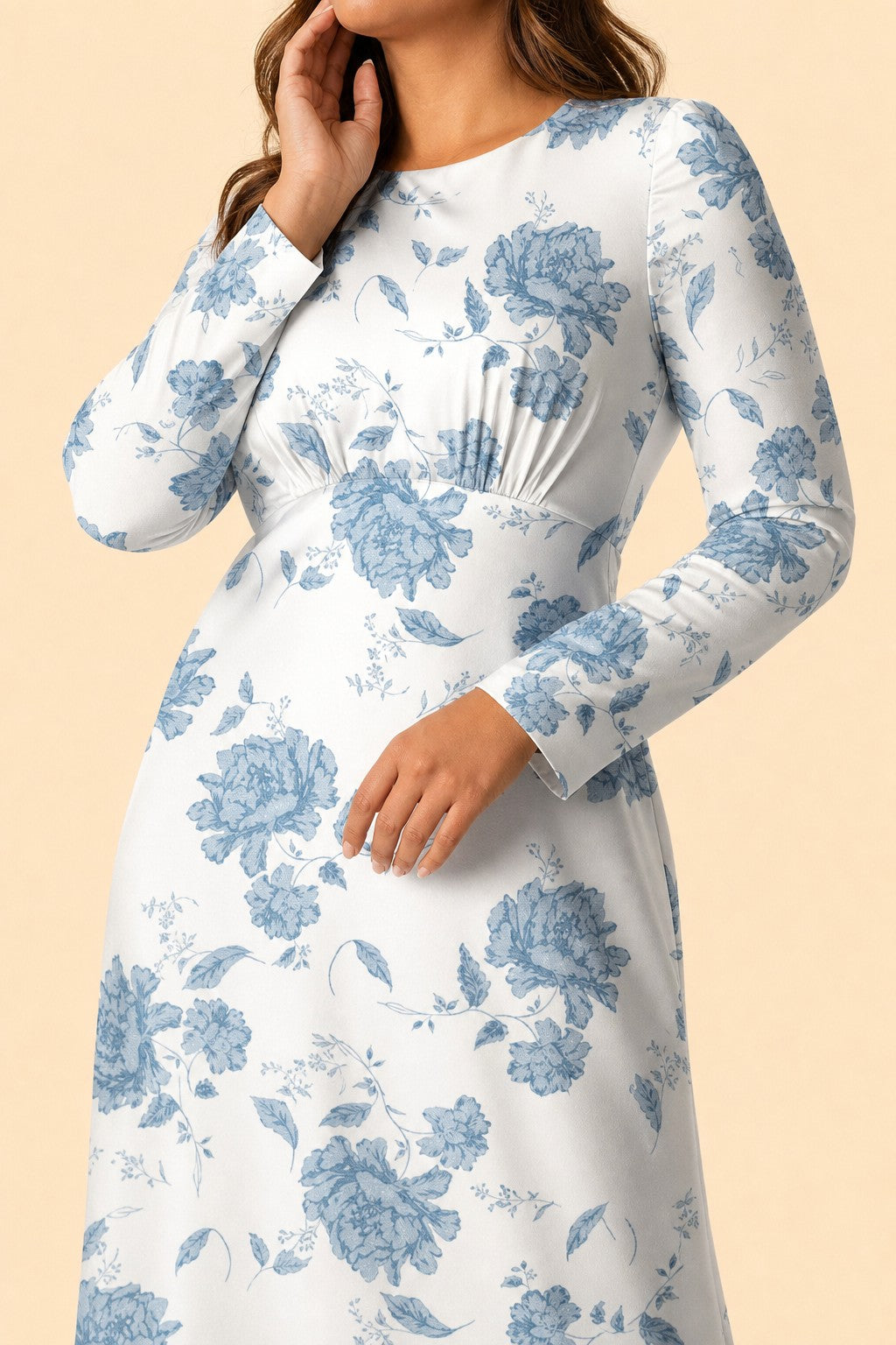 Floral Satin Charmeuse Plus Size Bridesmaid Dress with Elegant Peony Print Bridesmaid Gown Style
