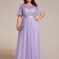 Plus Size Women's Embroidery Evening Dresses with Short Sleeve