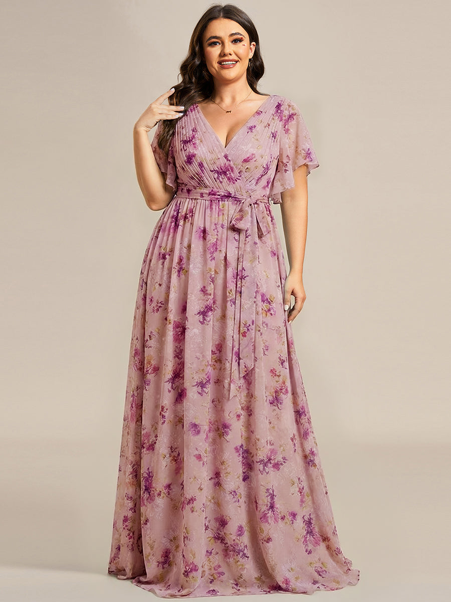 Plus Size Pleated Tie-Waist Chiffon Bridesmaid Dress