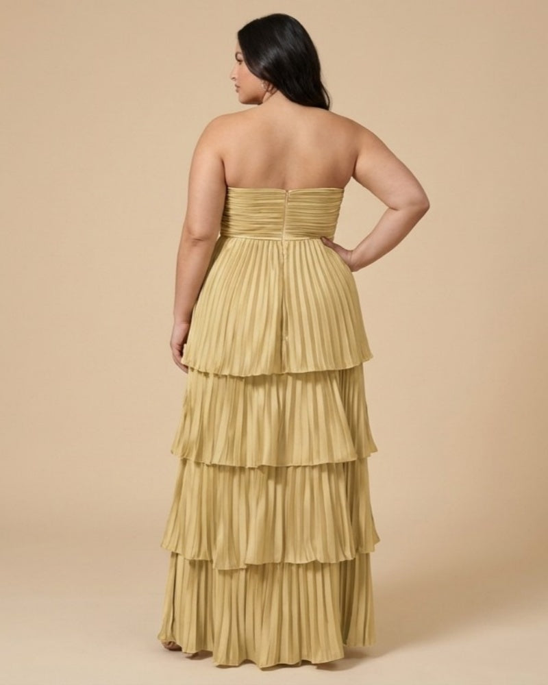 Chantarae Plus Size A Line Bridesmaid Dress Sweetheart Neckline Tiered Ruffle for Wedding Prom Evening Party - N0481