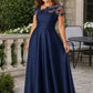 Plus Size Backless A-Line Formal Gown with Floral Appliqué and Satin Skirt