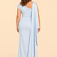 Plus Size Mother of the Bride Dress with Asymmetrical Cape and Embroidery
