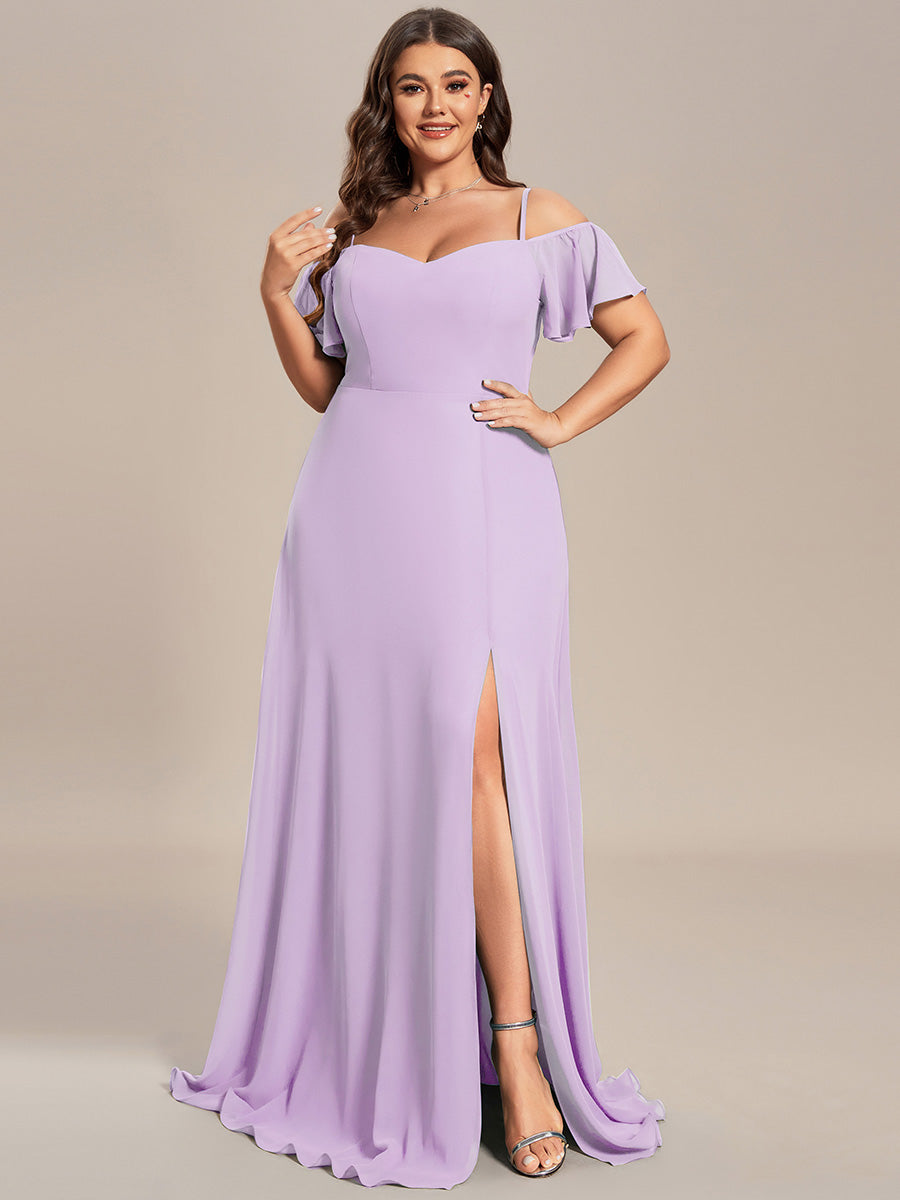 Plus Size Cold Shoulder Formal Bridesmaid Dress with Side Slit
