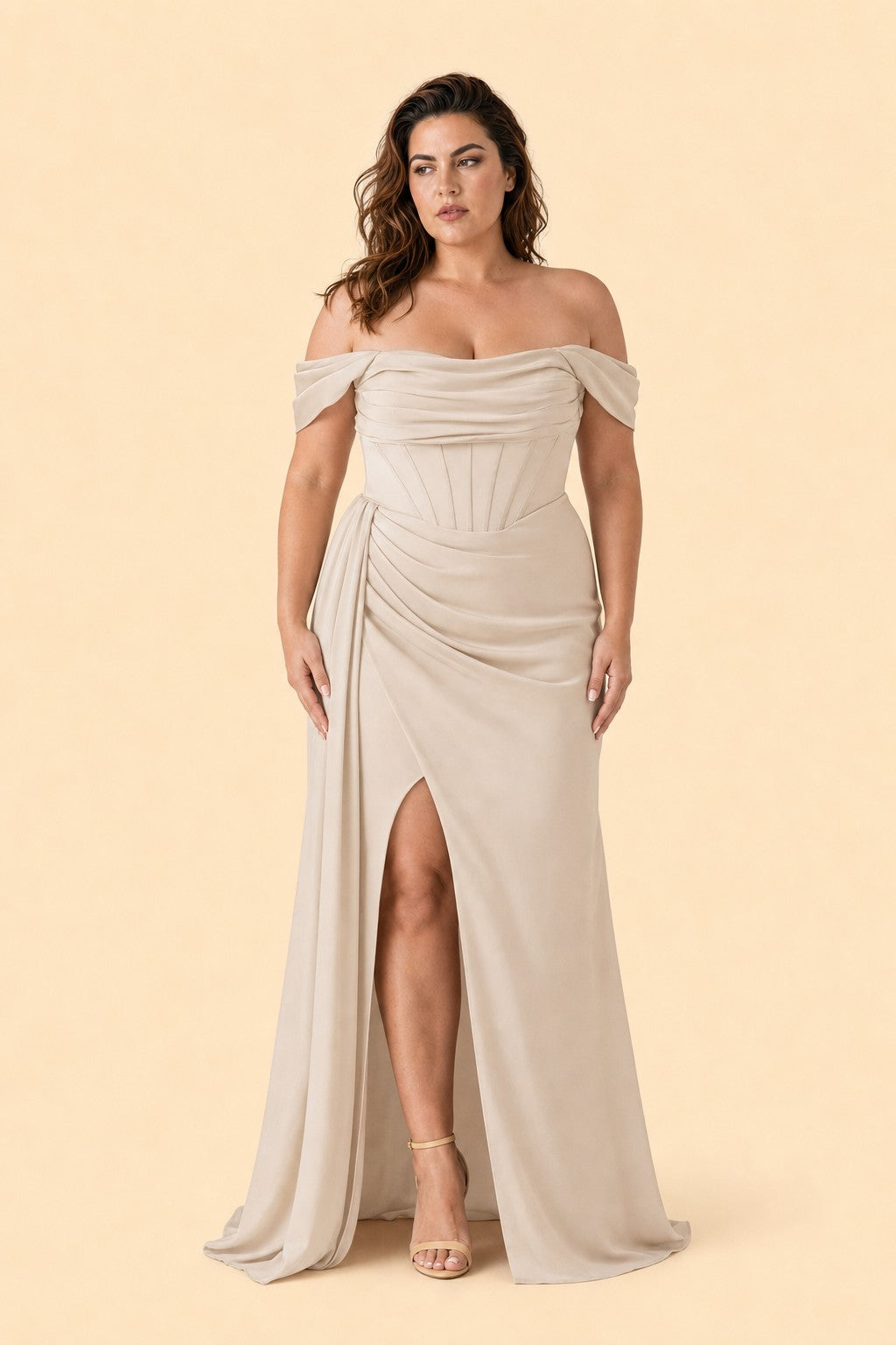 Plus Size Mermaid Bridesmaid Dress with Corset Bodice and Slit
