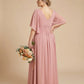 Petaline Romantic Plus Size A-Line Bridesmaid Dress with V-Neck Pleated Chiffon - for Weddings N0301