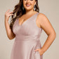 Plus Size Satin Empire Waist Maxi Bridesmaid Dress with Pockets