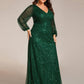 Plus Size V-Neck Lantern Long Sleeve Sequin A-Line Evening Dress