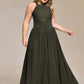 Plus Size Glittery Halter Neck Pleated Formal Evening Dress