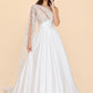 Plus Size A-Line Wedding Dress with Asymmetric Sleeve Lace Panels Open Back and Pockets