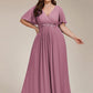 Plus Size Floral Applique Short Sleeve A-Line Chiffon Formal Evening Dress