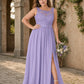 Plus Size Lace Bridesmaid Dress with Slit and Pockets Elegant A-Line Chiffon Open Back Formal Gown