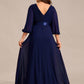 Plus Size Empire Waist Pleated Chiffon Long Sleeves Formal Evening Dress