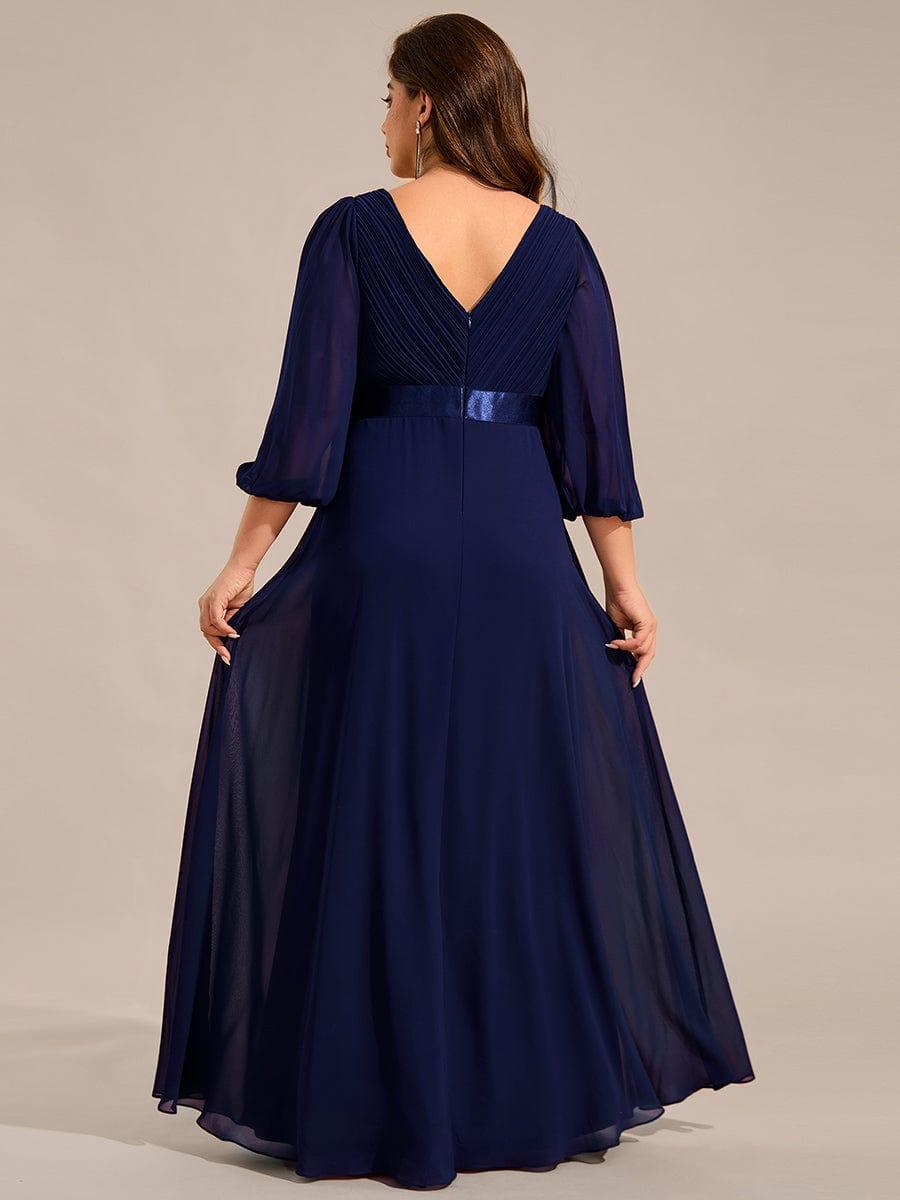 Plus Size Empire Waist Pleated Chiffon Long Sleeves Formal Evening Dress
