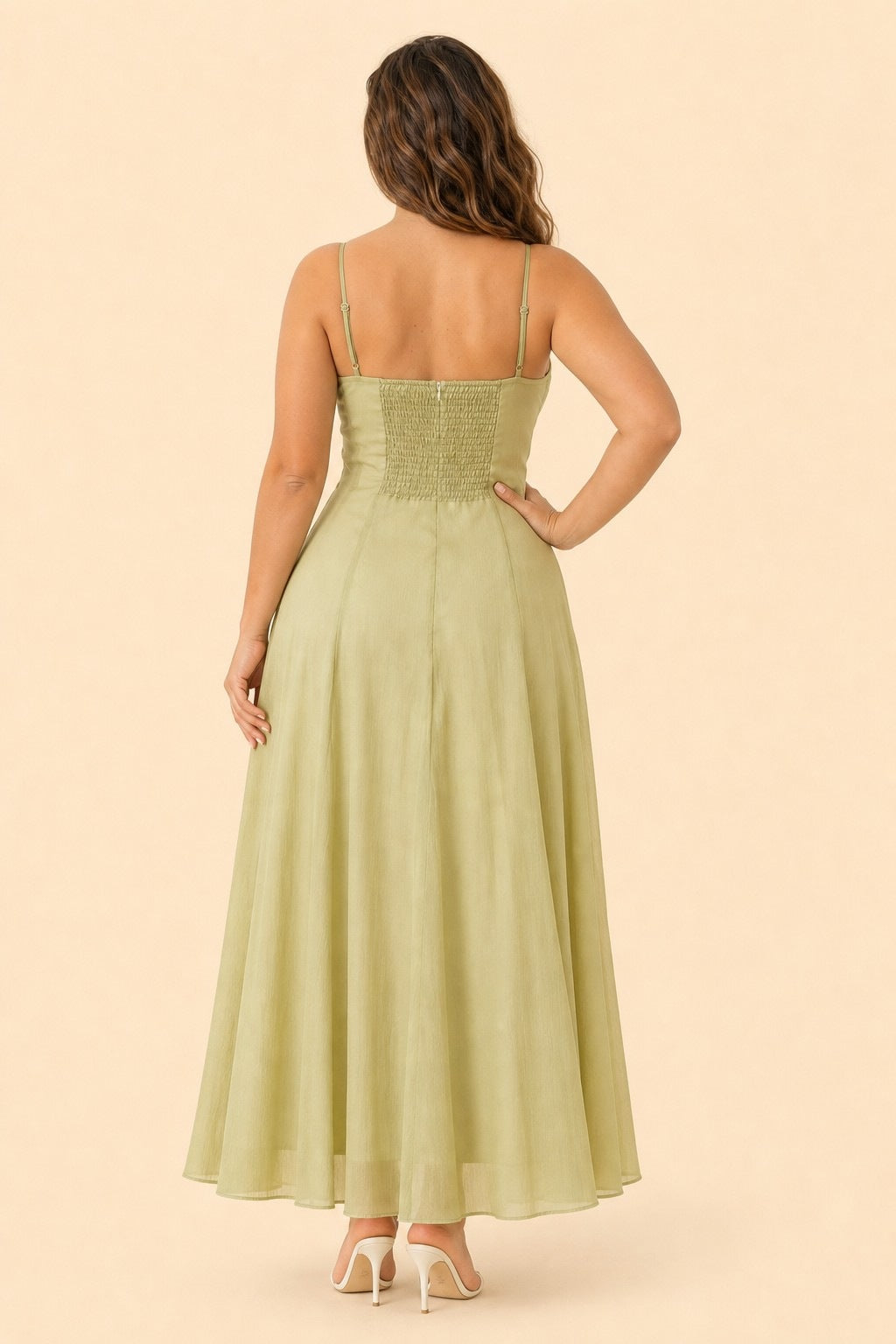 Plus Size Ruffled Shirred Tulle Bridesmaid Dress A-Line Maxi