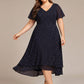 Plus Size Flowing Chiffon V-Neck Ruffle Sleeves Wedding Guest Dress