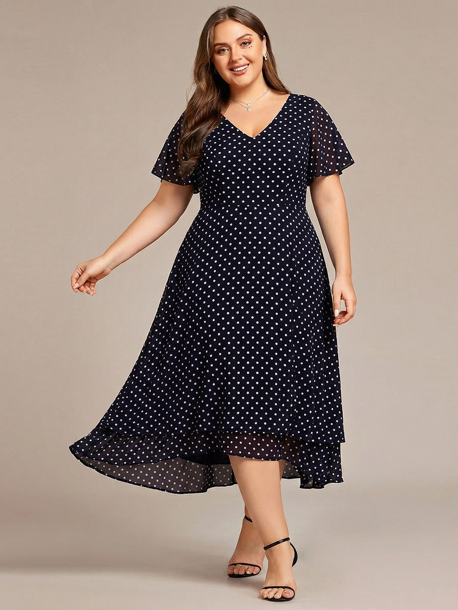 Plus Size Flowing Chiffon V-Neck Ruffle Sleeves Wedding Guest Dress