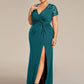 Plus Size Front Slit Short Sleeve With Sequin Mother of the Bride Dresses