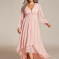 Plus Size V-Neck Long Lantern Sleeves A-Line Chiffon Bridesmaid Dress