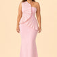 Plus Size One Shoulder Maxi Bridesmaid Dress with Fan Pleats and Elegant Fit