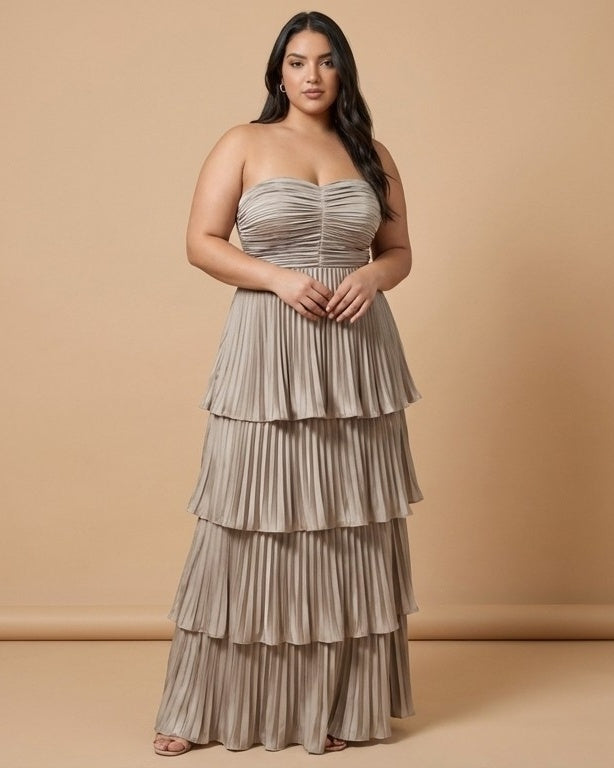 Chantarae Sophisticated Plus Size A-Line Satin Charmeuse Bridesmaid Gown - N0380