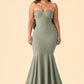 Plus Size Strapless Bridesmaid Dress with Bow Back and Chapel Train