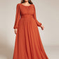 Plus Size See-Through Puff Sleeve Chiffon Mother Dress