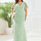 Fashion Plus Size V Neck Mermaid Sequin & Tulle Evening Dress