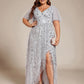 Plus Size Short Sleeves Sequin High Low V-Neck Midi Formal Evening Dress
