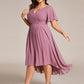 Plus Size Double V-Neck Ruffles Sleeve Chiffon Midi Wedding Guest Dress