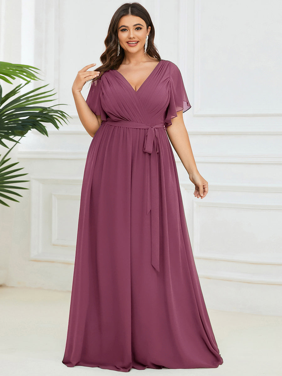 Plus Size Pleated Tie-Waist Chiffon Bridesmaid Dress