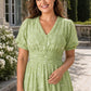 Plus Size Floral Sequin Bridesmaid Dress with Puff Sleeves and A-Line Skirt