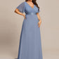 Plus Size Empire Waist V Back Bridesmaid Dress with Short Sleeves