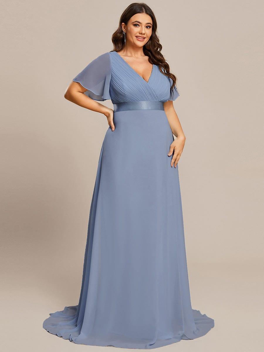 Plus Size Empire Waist V Back Bridesmaid Dress with Short Sleeves
