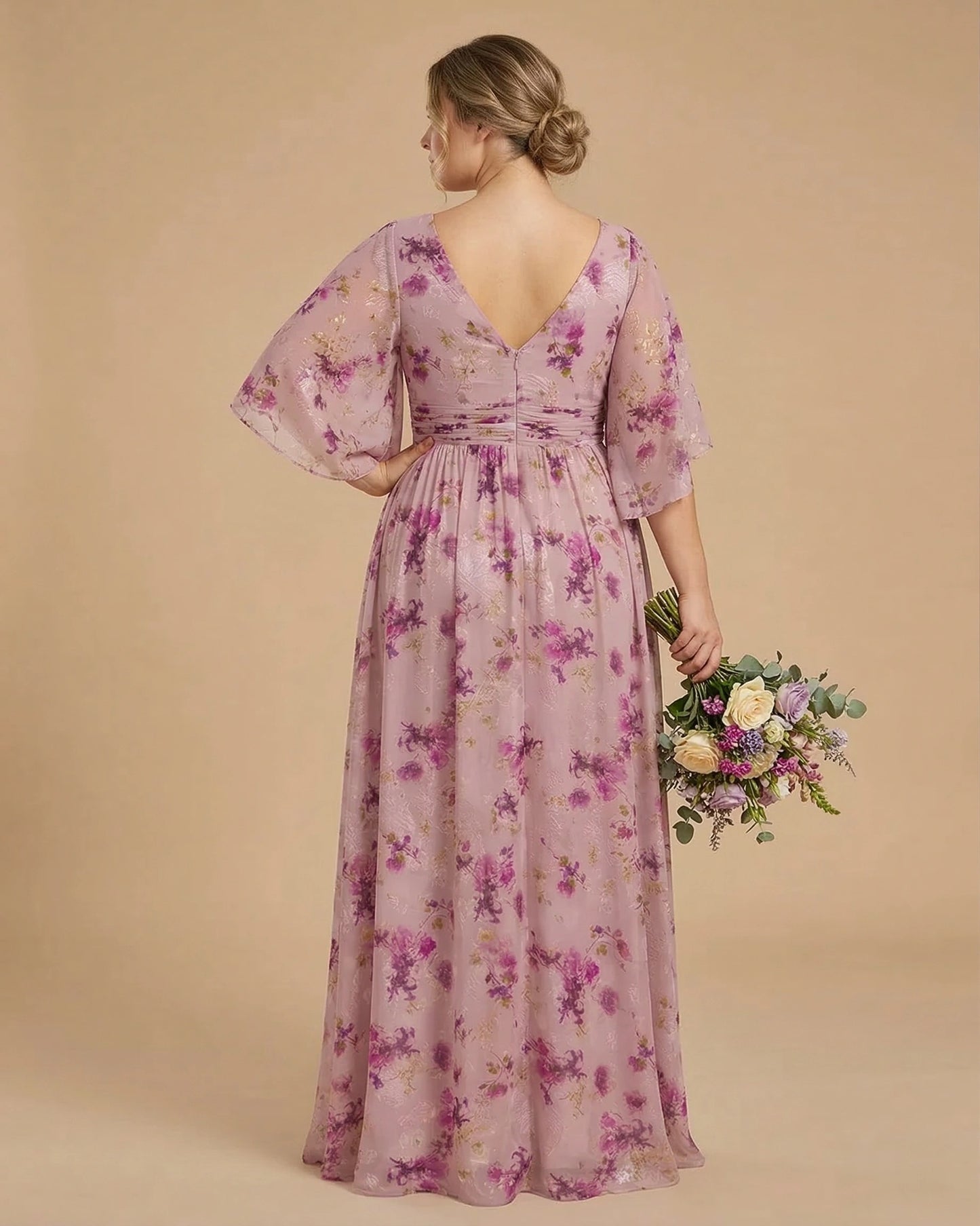 Petaline Romantic Plus Size A-Line Bridesmaid Dress with V-Neck Pleated Chiffon - for Weddings N0301