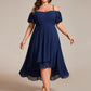 Plus Size Cold Shoulder Sweetheart Necklin Chiffon Midi Wedding Guest Dress