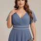 Plus Size V-Neck Rhinestone Waist Chiffon Maxi Formal Evening Dress