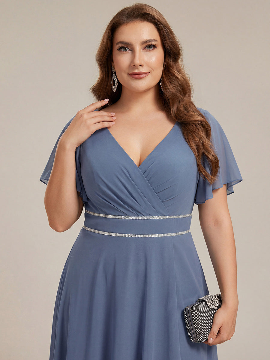 Plus Size V-Neck Rhinestone Waist Chiffon Maxi Formal Evening Dress