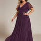 Plus Size V-Neck Glittery Short Sleeves Formal Evening Dress with Empire Waist