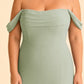 Plus Size Off Shoulder Chiffon Bridesmaid Dress with Pleated Details and Elegant Leg Slit