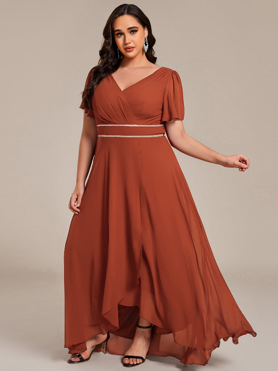 Plus Size V-Neck Rhinestone Waist Chiffon Maxi Formal Evening Dress