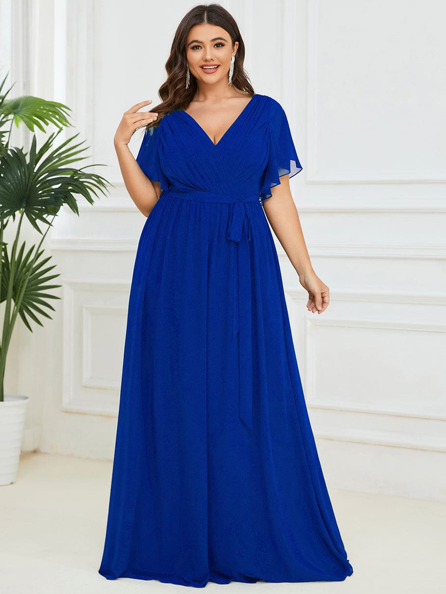Plus Size Pleated Tie-Waist Chiffon Bridesmaid Dress